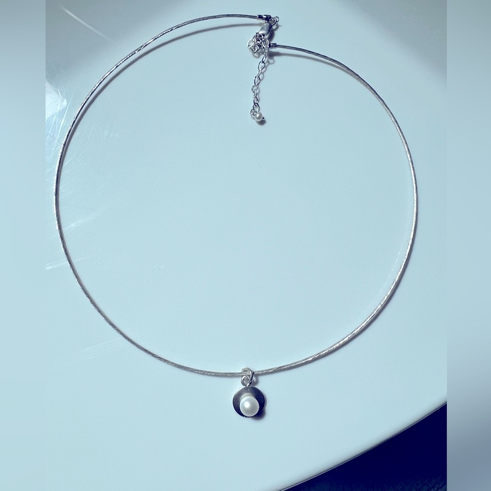 Sundance sterling silver and pearl necklace on sterling wire chain